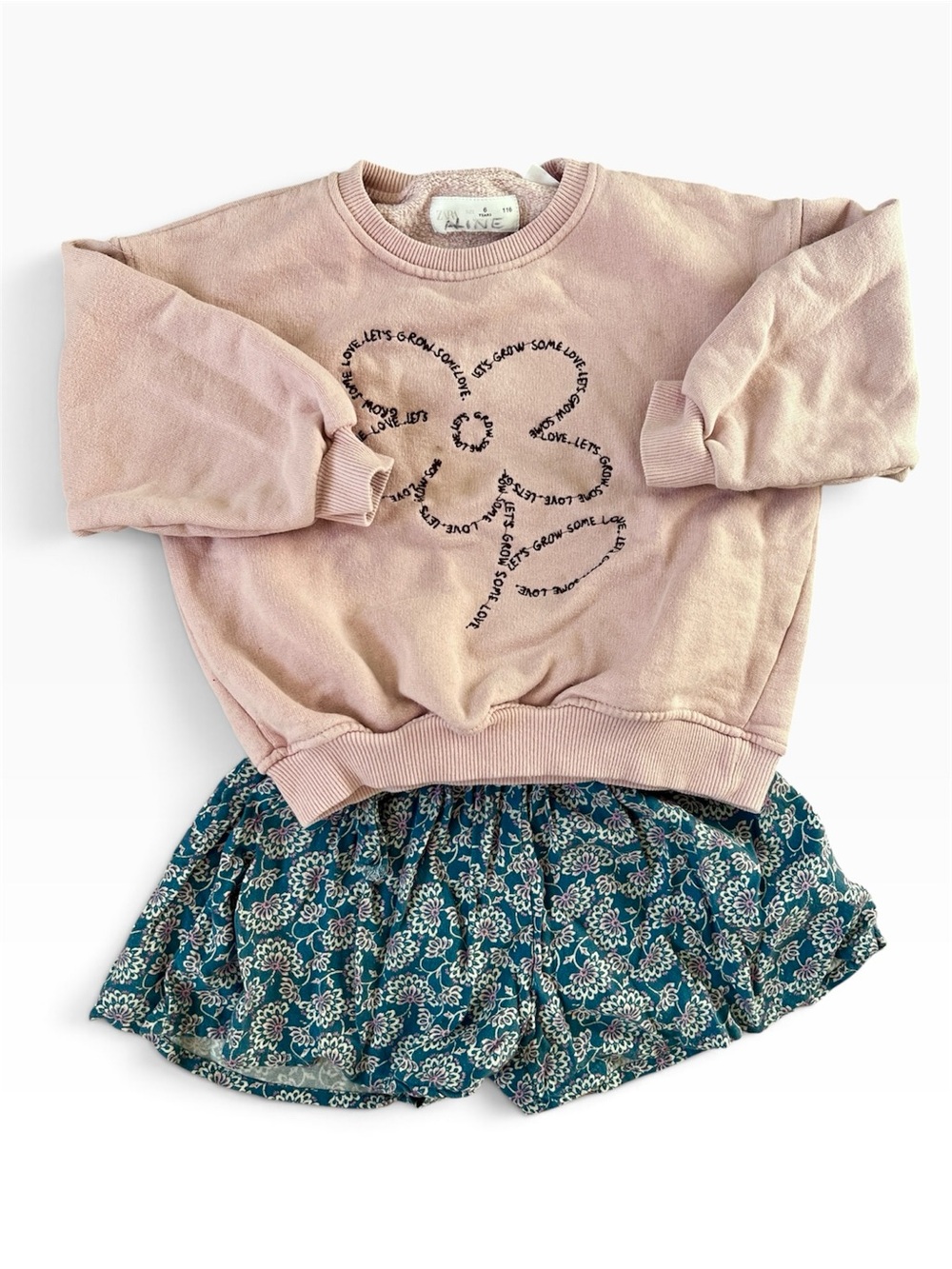 Zara Pink Sweatshirt & Teal Floral Skort Set